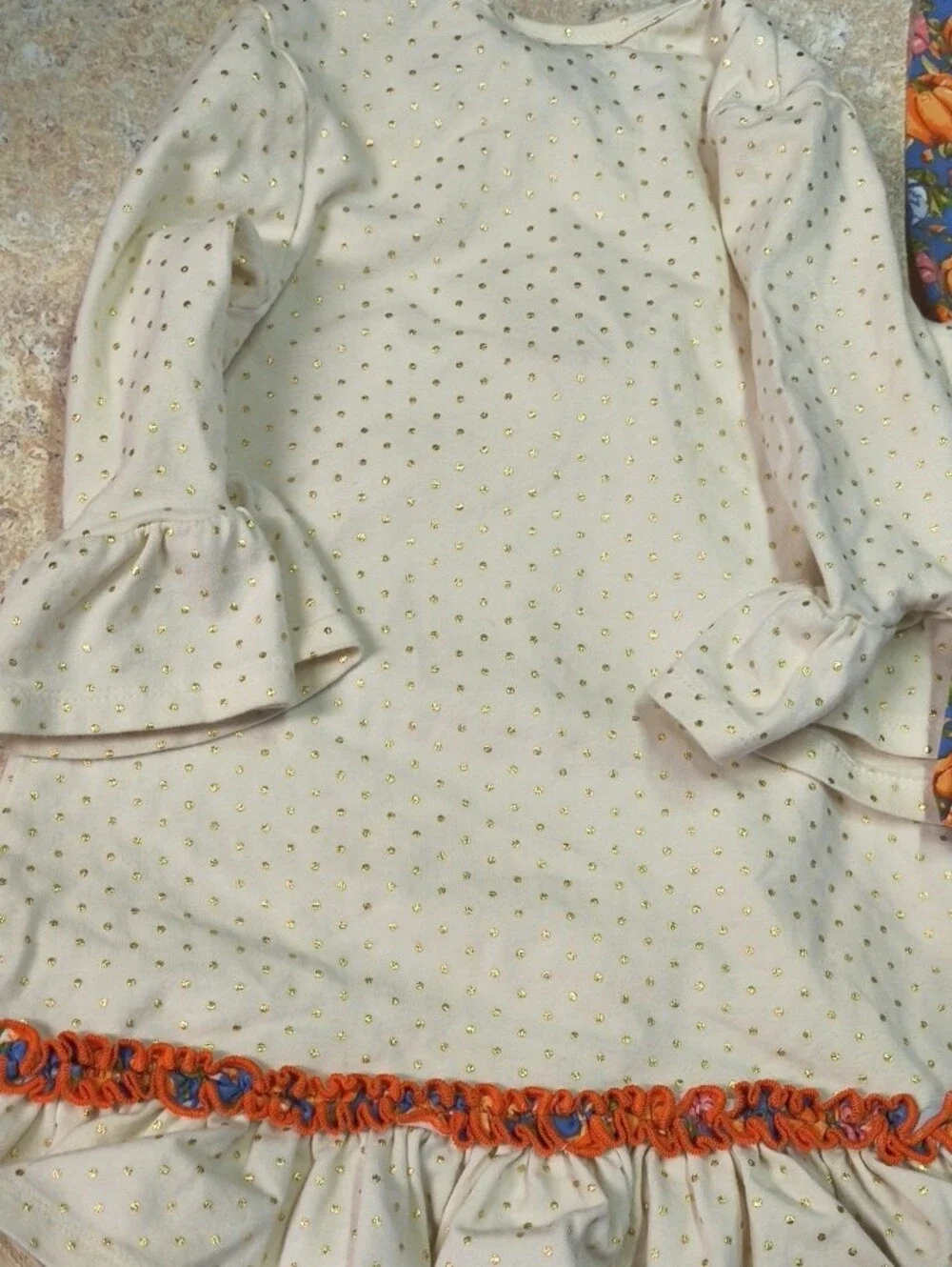Bonnie Jean Cream & Blue Pumpkin Appliqué Dress with Floral Leggings Sz 5